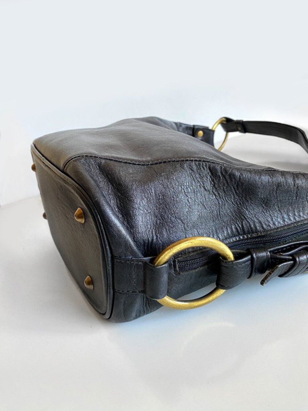 Vintage BC Black Convertible Leather Hobo Bag Shoulder, Backpack Boho - Picture 9 of 15